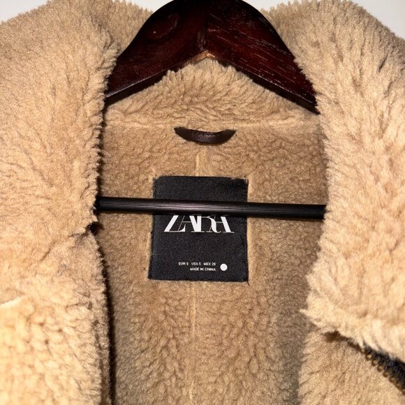 Zara Brown Shearling Aviator Jacket - Picture 6 of 7